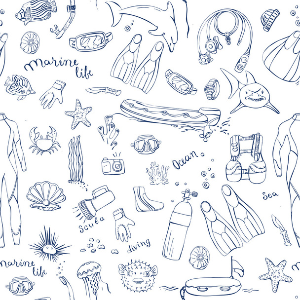 varrat nélküli mintát búvárkodás doodles - Vektor, kép