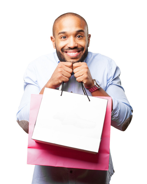 black businessman with shopping bags - 写真・画像