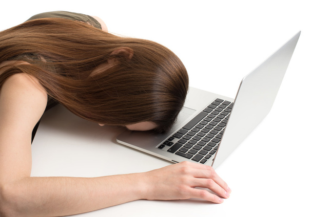 tired girl sleeping on laptop - Фото, зображення