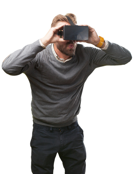 blond man with virtual glasses - Photo, image