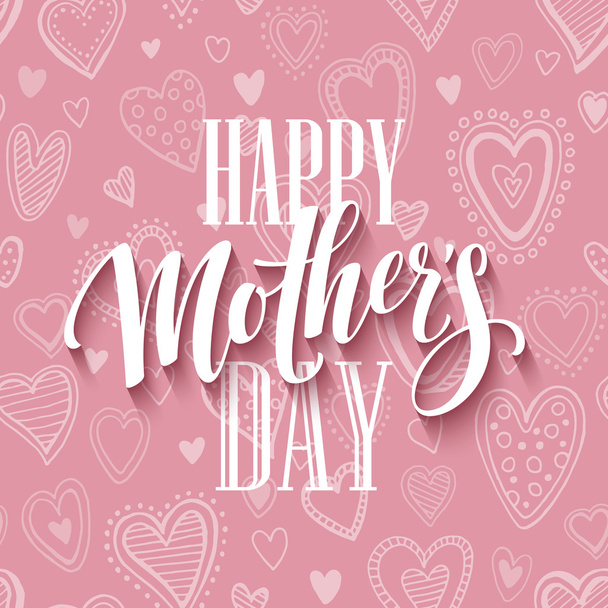 Mothers day lettering card with pink seamless background and handwritten text message. Vector illustration - Wektor, obraz
