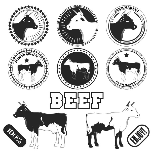 Conjunto de rótulos premium de carne bovina, crachás e elementos de design. Vetor
 - Vetor, Imagem