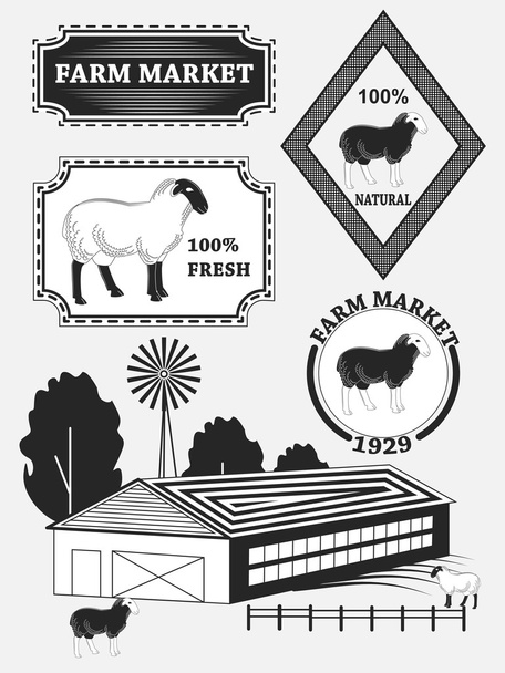 Ensemble d'étiquettes d'agneau haut de gamme, de mouton, d'insignes et d'éléments de design. Vecteur
 - Vecteur, image