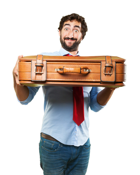crazy business man with suitcase - Фото, изображение