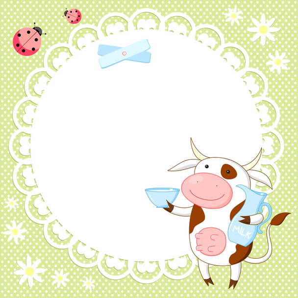 Vector background with cute cow - Вектор, зображення