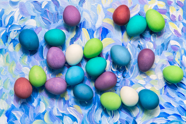 colorful Easter eggs on bright background. Painted egg - Photo, Image