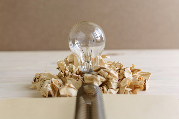 Crumpled paper balls on wooden desk - Photo, Image