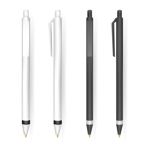 Vector Set of Blank Black and White Pens.Template for advertising and corporate identity.Mock Up Template Ready For Your Design. Vector Isolated Illustration. - Vektor, kép