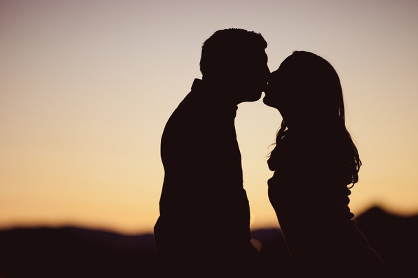 Sunset Silhouette Kiss - Photo, Image