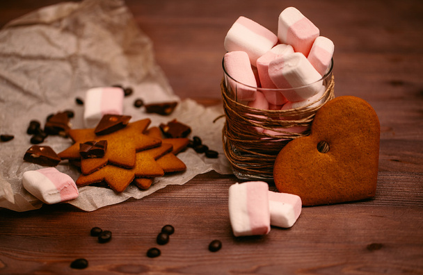  marshmallows , cookies and coffee - Фото, изображение