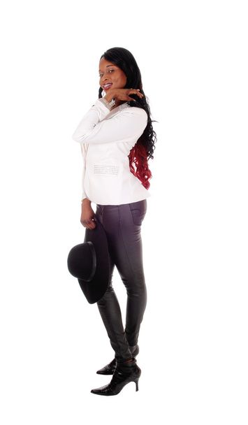 African American woman in leather tights. - Valokuva, kuva