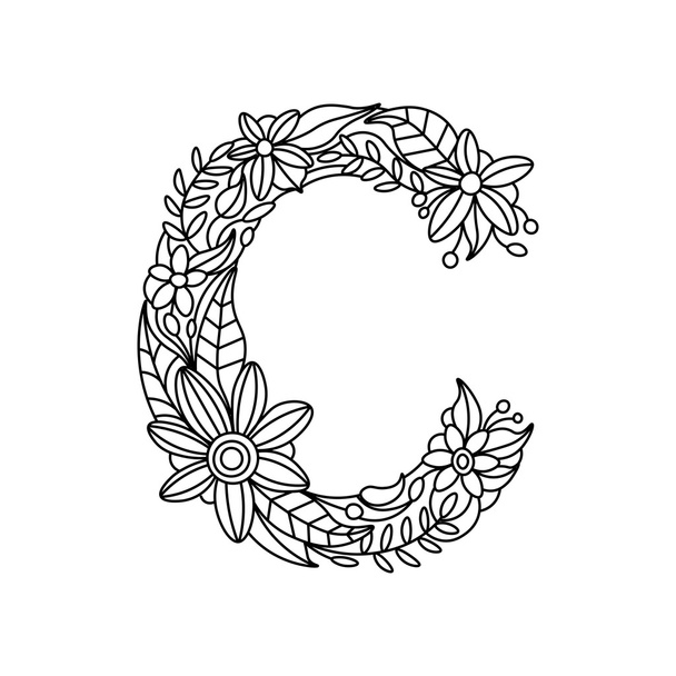 Letter C coloring book for adults vector - Вектор, зображення