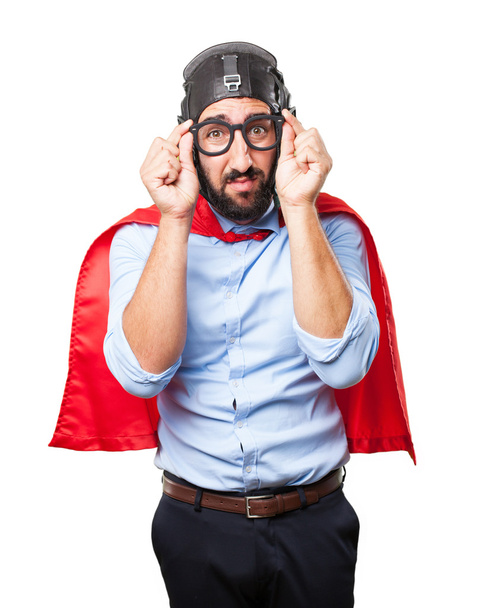 crazy hero with worried expression - 写真・画像