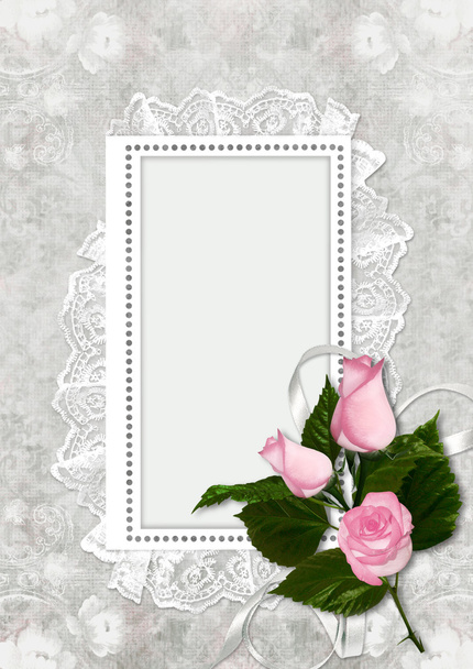 Vintage background with frame and roses - Foto, afbeelding