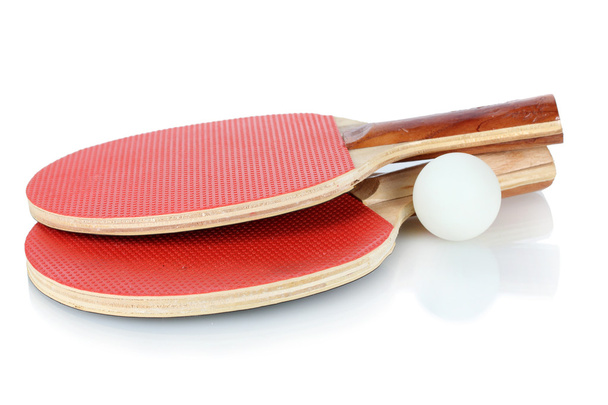 Ping-pong rackets and ball, isolated on white - Foto, afbeelding