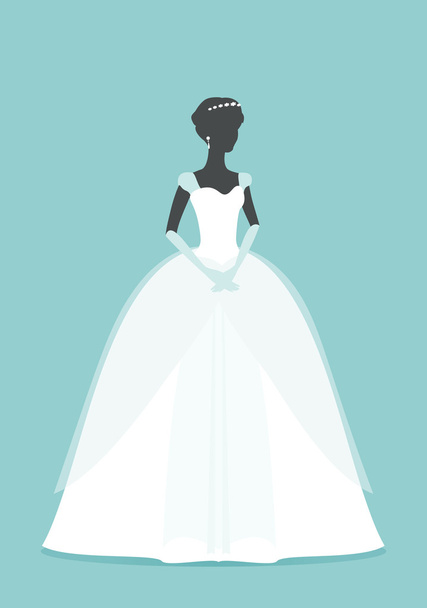 Прекрасная невеста. Принцесса силуэт с тенью. Женское белое свадебное платье на манекене выделено на зеленом фоне. Вектор
 - Вектор,изображение
