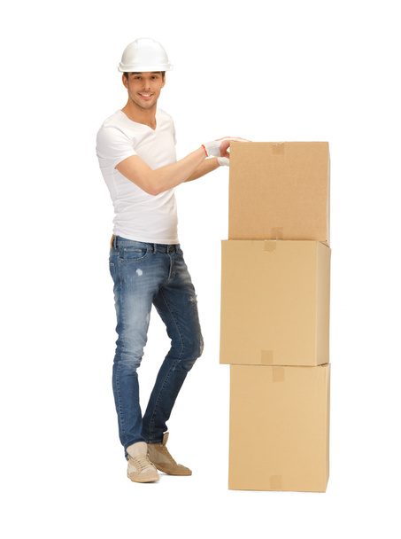 Handsome man with big boxes - 写真・画像