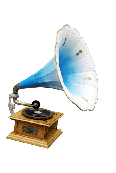 starym stylu gramofon niebieski na białym tle - Zdjęcie, obraz