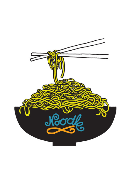 doodle Noodle at bowl and chopstick - Vector, Image