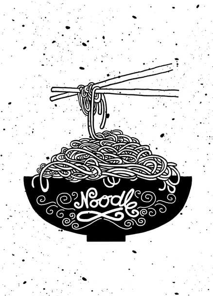 doodle Noodle στο μπολ και chopstick - Διάνυσμα, εικόνα