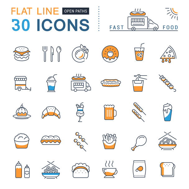 Definir ícones de linha plana vetorial Fast Food
 - Vetor, Imagem