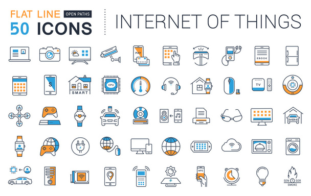 Set Vector Flat Line Icons Internet of Things - Vector, Image