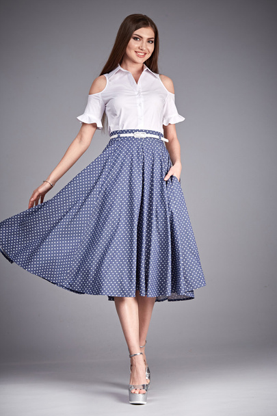 Dress woman clothes fashion style model collection blouse skirt - Fotó, kép
