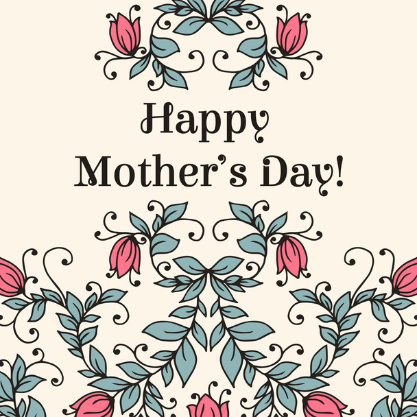 Feliz día de la madre mano dibujo floral felicitaciones tarjeta
. - Vector, Imagen