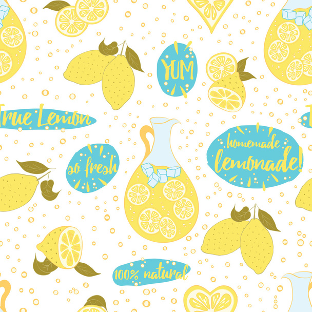 Naadloze citrusvruchten citroen limonade patroon. - Vector, afbeelding