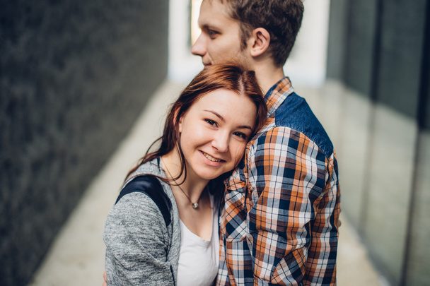 Lovely couple hugging on the street - Foto, afbeelding