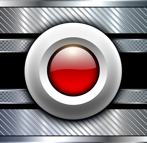 Background metallic with red button - Vector, imagen