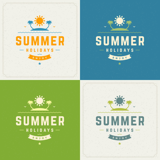 Summer Holidays Retro Typography Labels or Badges Design - Vetor, Imagem