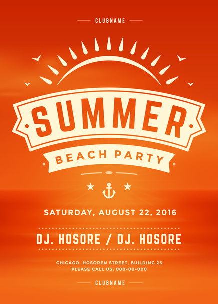 Summer Holidays Beach Party Typography Poster or Flyer Design - Вектор,изображение