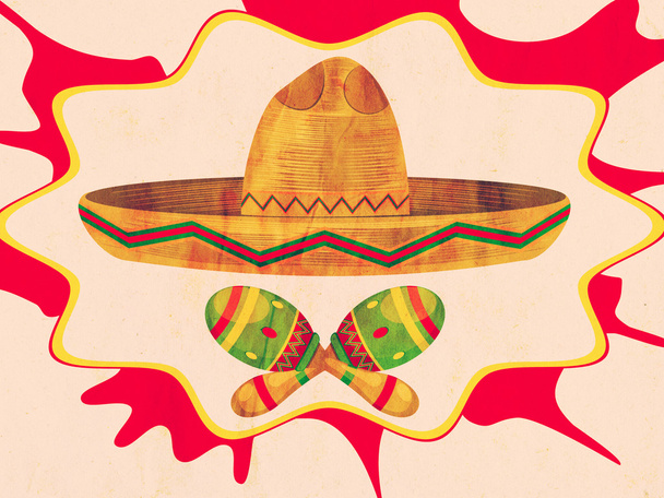 Grunge Sombrero i marakasy - Zdjęcie, obraz