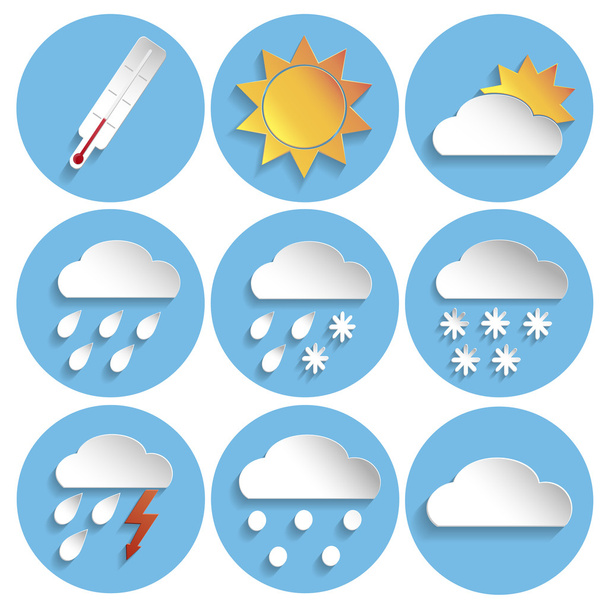Weather icon set, paper style - Vector, Image