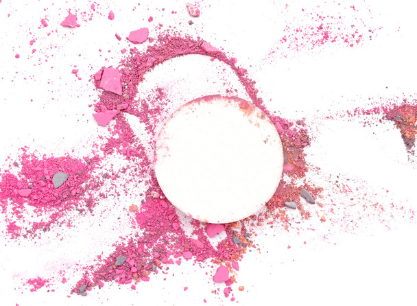 makeup sponge and broken multicolor eyeshadow - Photo, Image