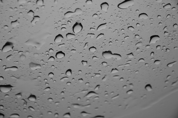 Waterdrops of regendruppels op een glazen oppervlak (selectieve aandacht) - Foto, afbeelding