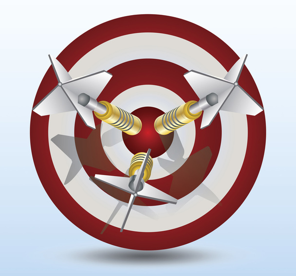 drie dart pin in een dart doel - Vector, afbeelding
