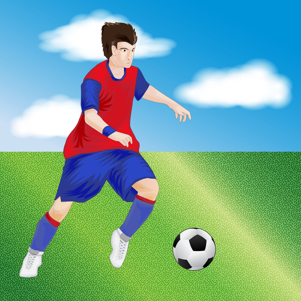 clip arte de um menino chutando uma bola de futebol
 - Vetor, Imagem