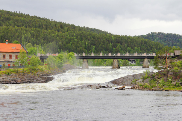 View on Kongsberg town with river and bridge - Foto, Bild