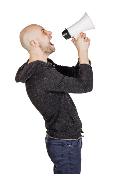 Homme tenant un mégaphone
  - Photo, image