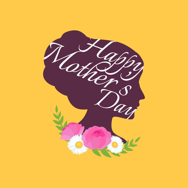 Vector illustraion greeting cart Happy Mothers Day lettering woman - Vetor, Imagem