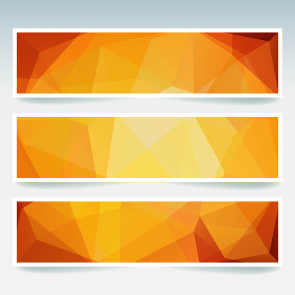 Vector banners instellen met veelhoekige abstracte driehoeken. Abstracte veelhoekige laag poly banners. Gele, oranje kleuren. - Vector, afbeelding