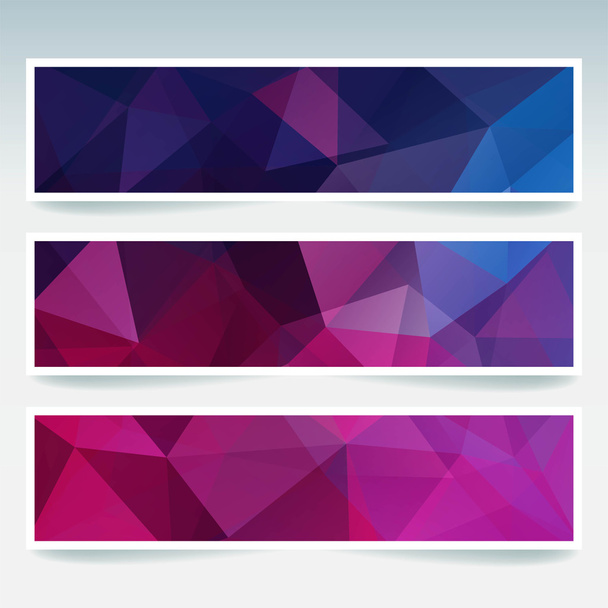 Abstract banner with business design templates. Set of Banners with polygonal mosaic backgrounds. Geometric triangular vector illustration. Pink, purple, blue colors. - Vector, Image