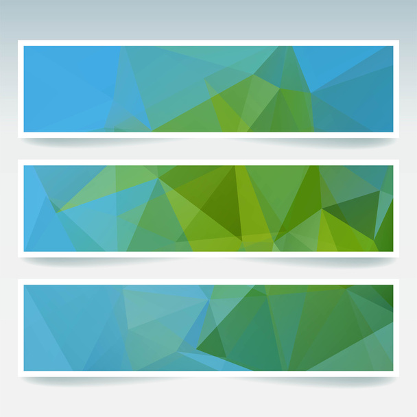 Arka plan afiş şablonlar kümesi. Modern vektör afiş poligonal arka plan ile. Mavi, yeşil renkleri. - Vektör, Görsel