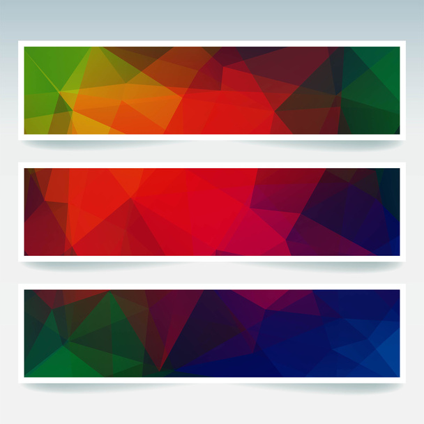 Ensemble de modèles de bannières avec fond abstrait. Bannières vectorielles modernes avec fond polygonal. Rouge, bleu, vert, jaune
. - Vecteur, image