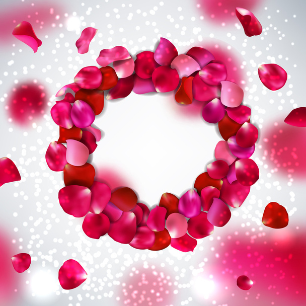 rosa Rosenblätter auf grauem Hintergrund, Vektor-Illustration Valentinstag mit schönen Rosenblättern - Vektor, Bild