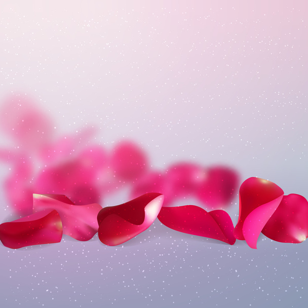 Valentinstag oder Hochzeit Hintergrund mit fallenden roten Rosenblättern auf grauem Hintergrund, Vektorillustration - Vektor, Bild
