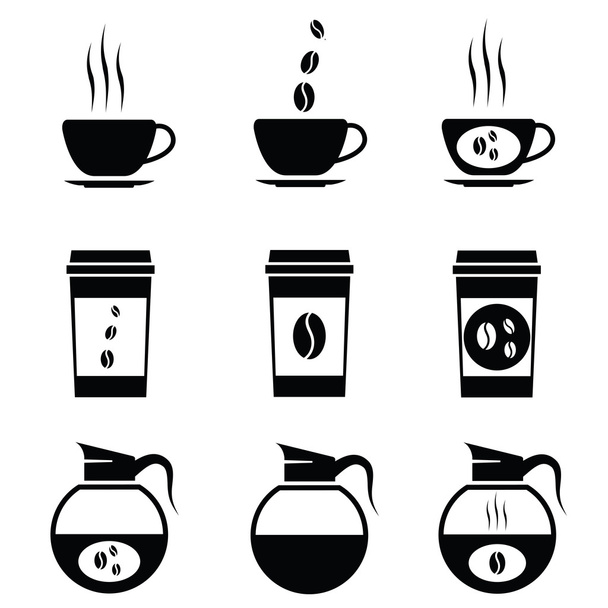 Vector black coffee icons set - Vector, Image