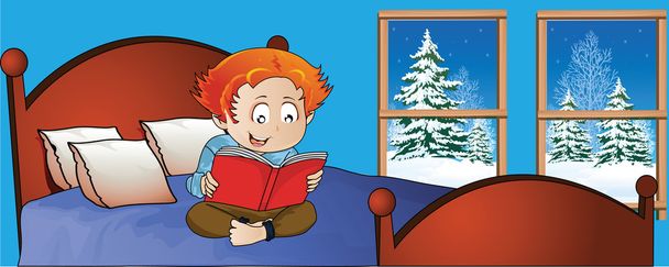bambino che legge un vettore del libro di Natale
 - Vettoriali, immagini